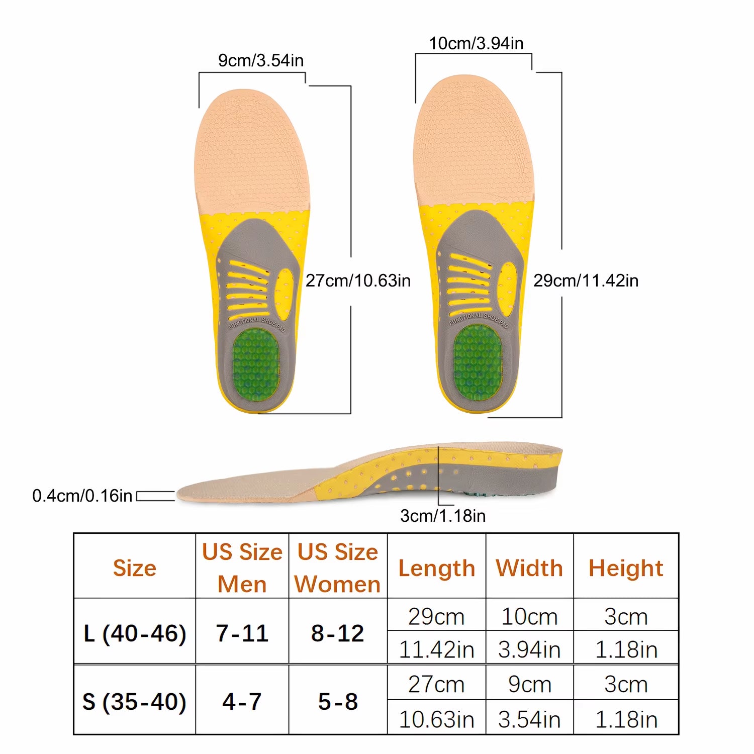 1 Pair Orthopedic Insoles Orthotics Flat Foot Health Sole Pad for Shoes Insert Arch Support Pad for Plantar Fasciitis Feet Care