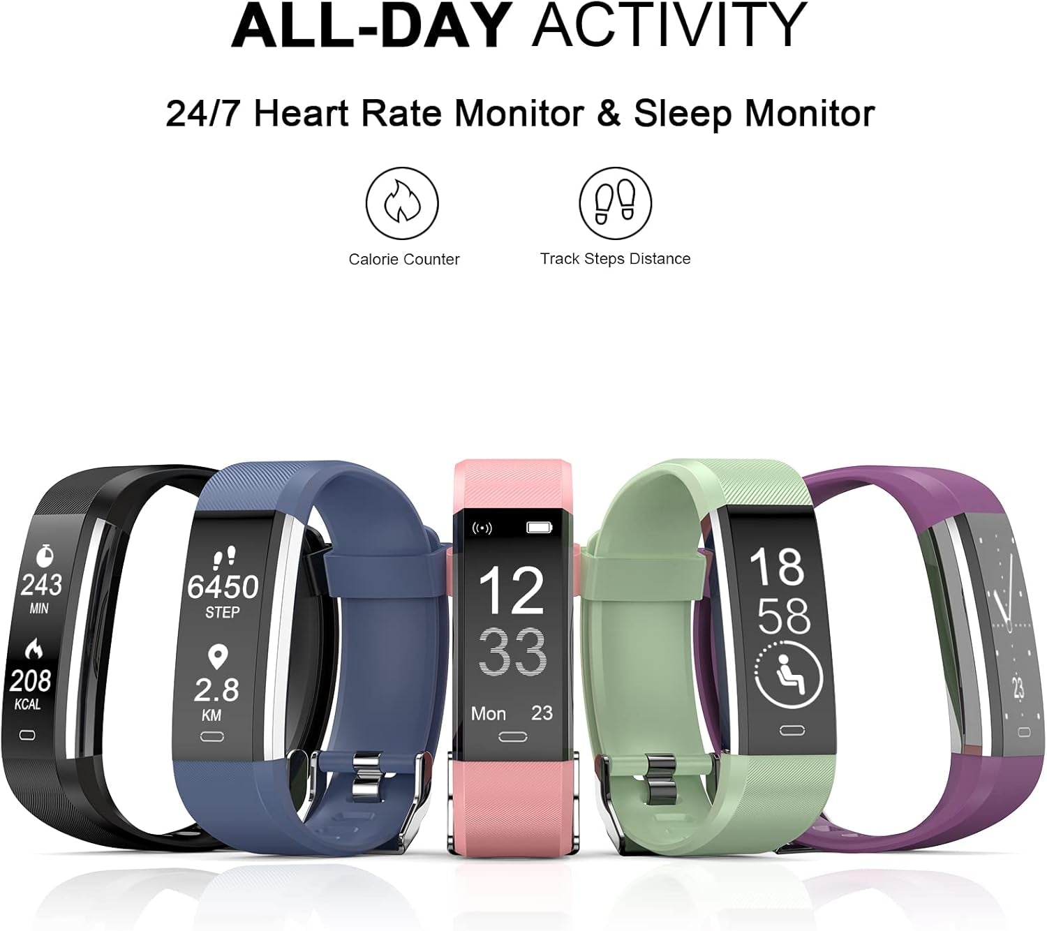 Fitness Tracker with Connected GPS, Activity Tracker Watch with Heart Rate, 14 Sport Modes, Sleep Tracking, Smart Fitness Band, Pedometer Watch with Step/Calories Counter for Men Women