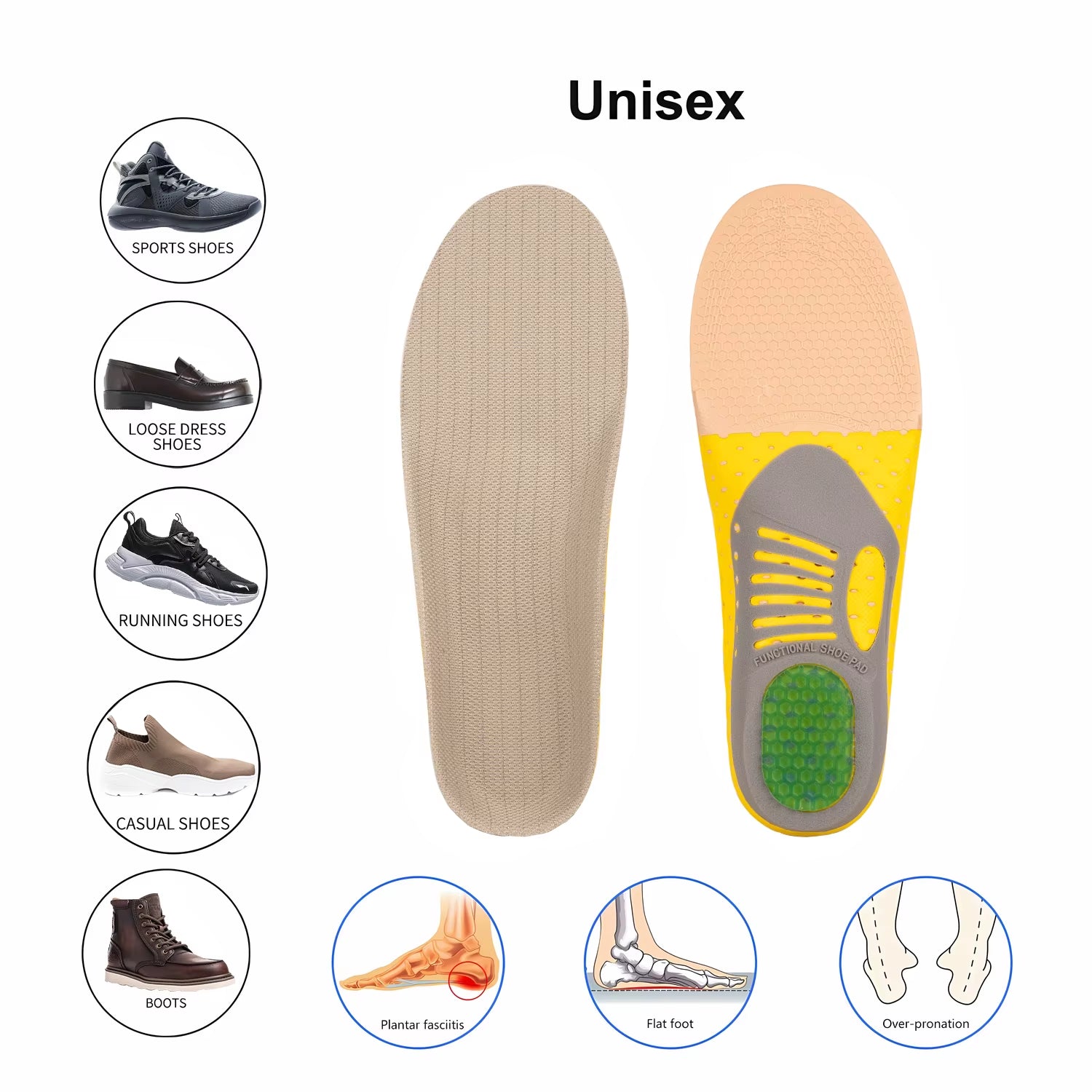 1 Pair Orthopedic Insoles Orthotics Flat Foot Health Sole Pad for Shoes Insert Arch Support Pad for Plantar Fasciitis Feet Care
